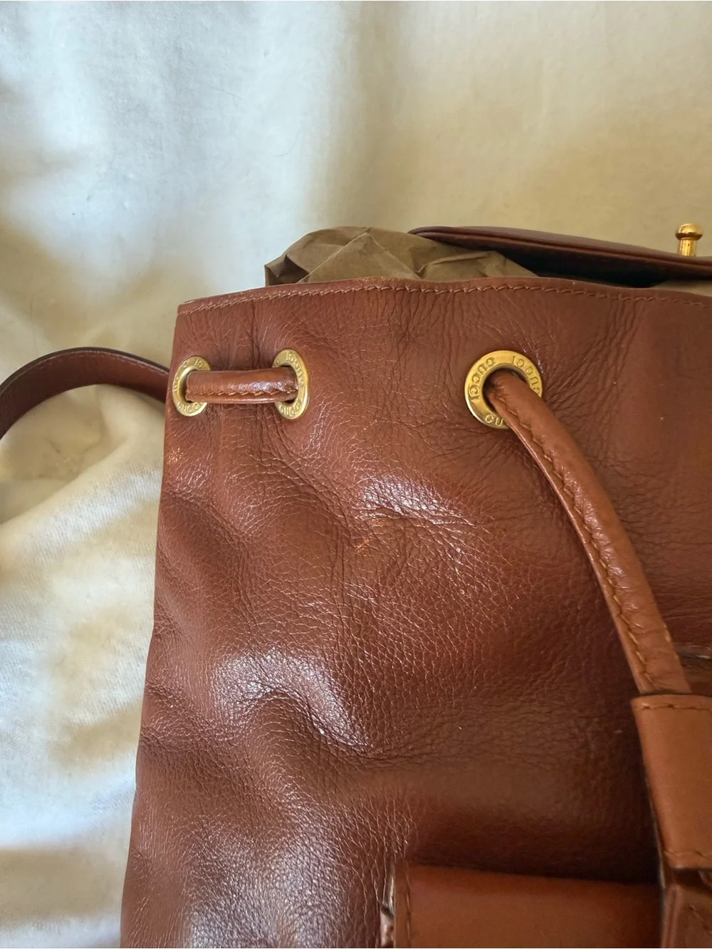 GUCCI leather backpack with gold and bamboo handle